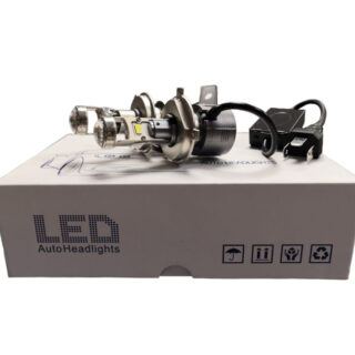 Светодиодные лампы H4 с линзой LED A80, ближний и дальний свет, мини bi-led линзы, комплект 2 шт.